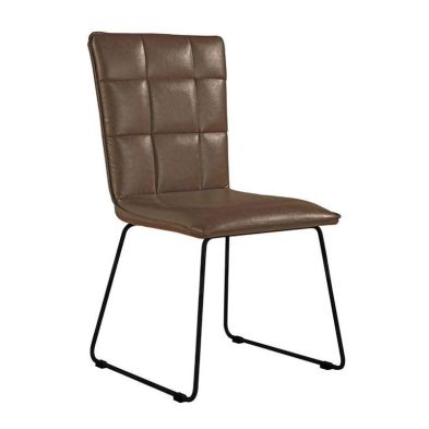 Pair Of Urban Classic Dining Chairs Metal Faux Leather Brown