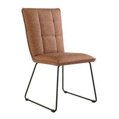 Pair Of Urban Classic Dining Chairs Metal Faux Leather Tan