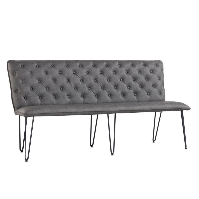 Urban Chesterfield Large Bench Metal & Faux Leather Grey
