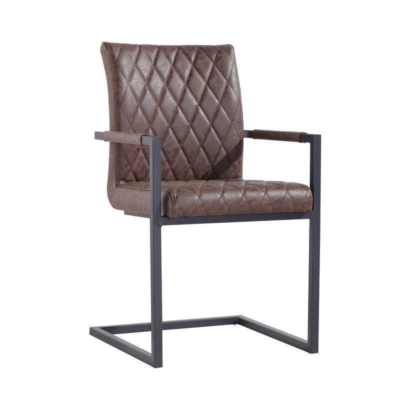Pair of Urban Bauhaus Carver Dining Chairs Metal & Faux Leather Brown