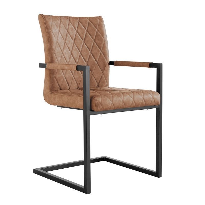 Pair of Urban Bauhaus Carver Dining Chairs Metal & Faux Leather Tan
