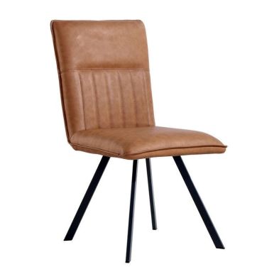 Pair Of Urban Retro Dining Chairs Metal Faux Leather Tan
