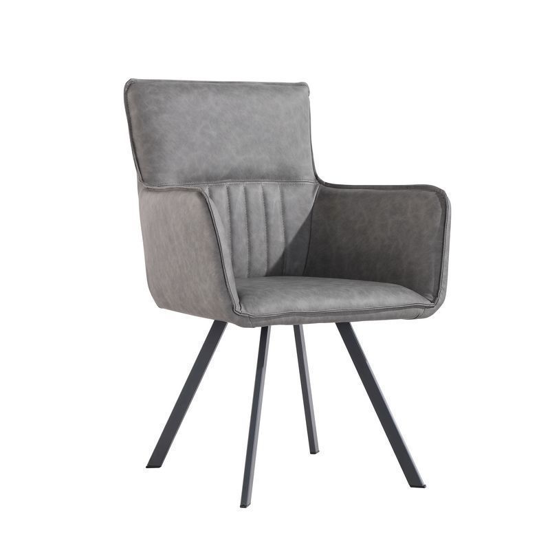 Pair of Urban Retro Carver Dining Chairs Metal & Faux Leather Grey