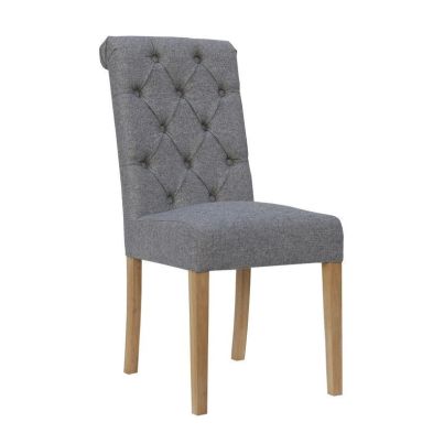 Product photograph of Pair Of Lancelot Scroll Top Dining Chairs Oak Metal Light Grey from QD stores
