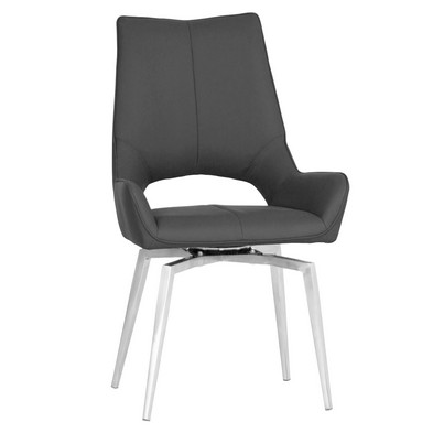 Pair Of Urban Retro Dining Chairs Metal Faux Leather Dark Grey