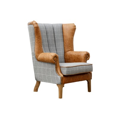 Product photograph of Oxbridge Wing Armchair Oak Faux Leather Armrests Grey from QD stores