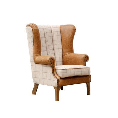 Product photograph of Oxbridge Wing Armchair Oak Faux Leather Armrests Natural from QD stores