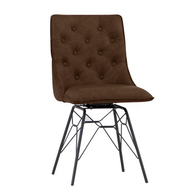 Pair Of Urban Retro Studded Back Dining Chairs Metal Faux Leather Brown