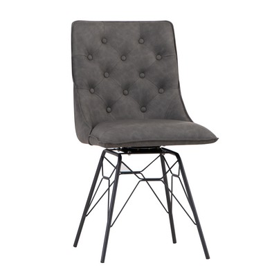 Pair Of Urban Retro Studded Back Dining Chairs Metal Faux Leather Grey