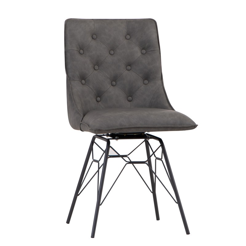 Pair of Urban Retro Studded Back Dining Chairs Metal & Faux Leather Grey