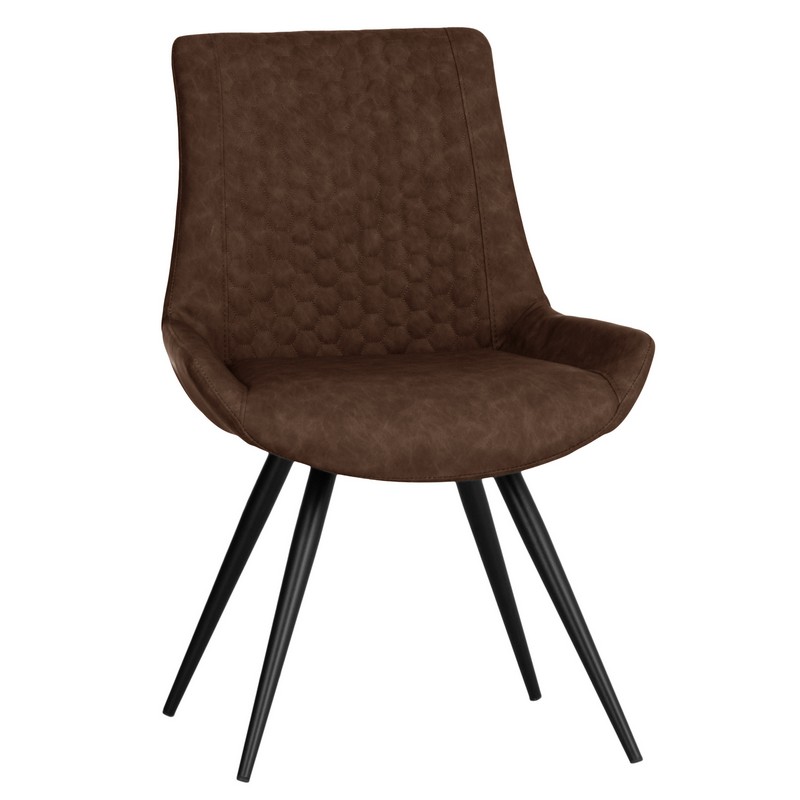 Pair of Urban Honeycomb Dining Chairs Metal & Faux Leather Brown