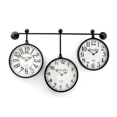 3x Clock Metal Black White Wall Mounted Battery Powered 794cm