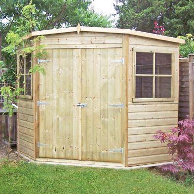 Product photograph of Shire Corner 7 4 X 7 4 Flat Shed - Premium Pressure Treated Shiplap from QD stores