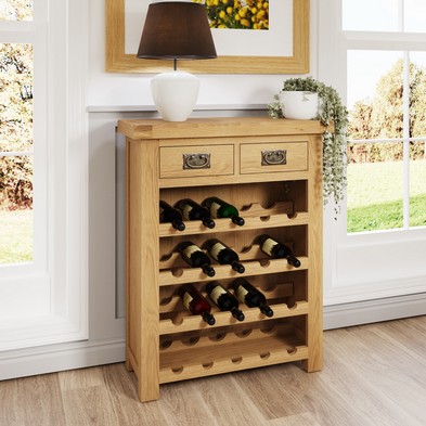 Product photograph of Cotswold Wine Rack Oak Natural 4 Shelves 2 Drawers from QD stores