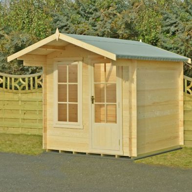 See more information about the Shire Crinan 7' 4" x 9' 11" Apex Log Cabin - Premium 19mm Cladding Log Clad