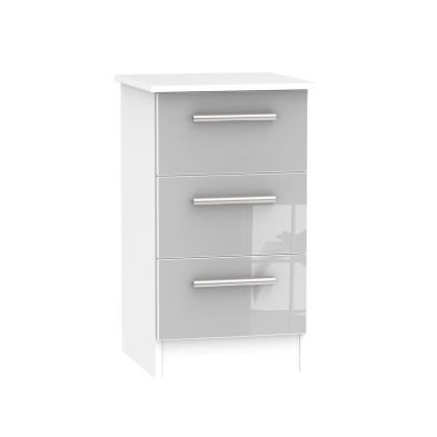 Buxton Slim Bedside Table White Grey 3 Drawers
