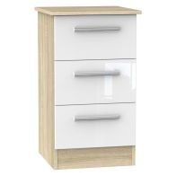 See more information about the Buxton Slim Bedside Table Natural & White 3 Drawers