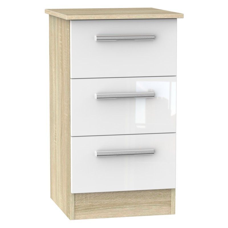 Buxton Slim Bedside Table Natural & White 3 Drawers