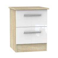 See more information about the Buxton 2 Drawer Bedroom Bedside Cabinet White Gloss & Brown