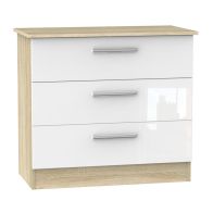 See more information about the Buxton 3 Drawer Bedroom Chest White Gloss & Brown