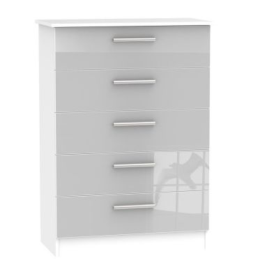Buxton Tall Chest Of Drawers White Grey 5 Drawers