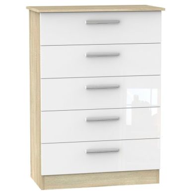 Buxton Tall Chest Of Drawers Natural White 5 Drawers