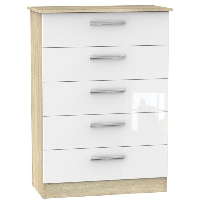 Buxton Tall Chest of Drawers Natural & White 5 Drawers
