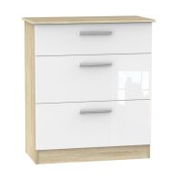 See more information about the Buxton 3 Drawer Deep Bedroom Chest White Gloss & Brown