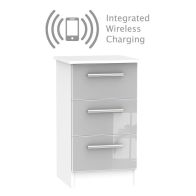 See more information about the Buxton Wireless Charger Slim Bedside Table White & Grey 3 Drawers