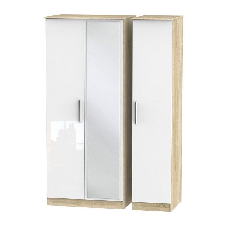Buxton Tall Wardrobe Natural & White 3 Doors