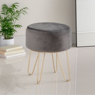 Product photograph of Hamilton Mcbride Charcoal Velvet Footstool from QD stores