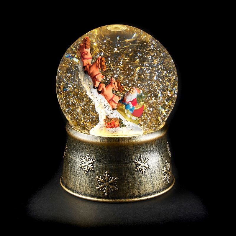 Santa Reindeers Snow Globe LED Christmas Decoration with Spinning Glitter