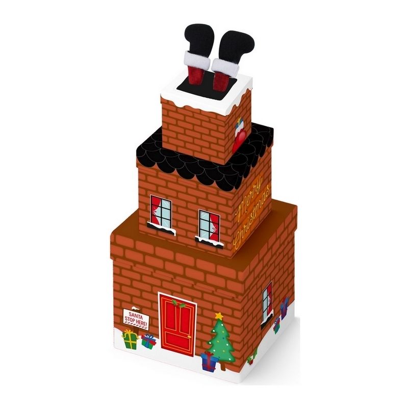 Santa Chimney Christmas Plush Box - 3 Piece