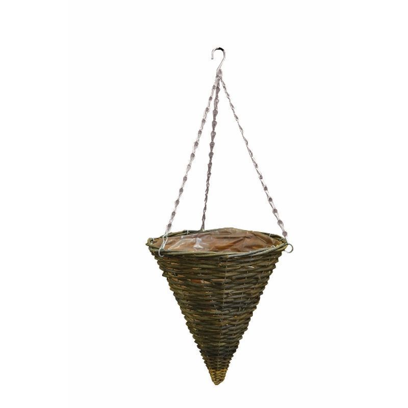 12 Inch Hanging Cone Shape Rattan Basket Black 