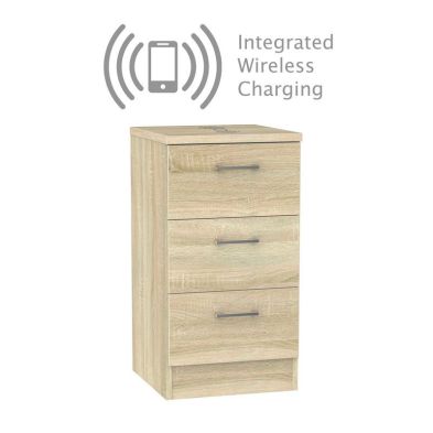 Elmsett Wireless Charger Slim Chest of Drawers Natural 3 Drawers from QD Stores