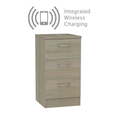 Product photograph of Elmsett Wireless Charger Slim Chest Of Drawers Brown 3 Drawers from QD stores