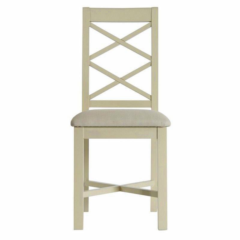 Country Cottage Cross Back Dining Chair Cream & Oak With Fabric Seat