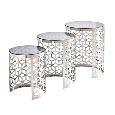 Product photograph of 3 Shimmer Nest Of Tables Stainless Steel Mirrored from QD stores