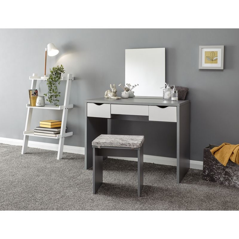 Elizabeth Modern Dressing Table Set with Mirror and Padded Stool Grey /& White#Grey and White