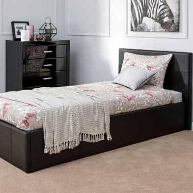 Product photograph of Winston Single Ottoman Bed Faux Leather Black 3 X 7ft from QD stores