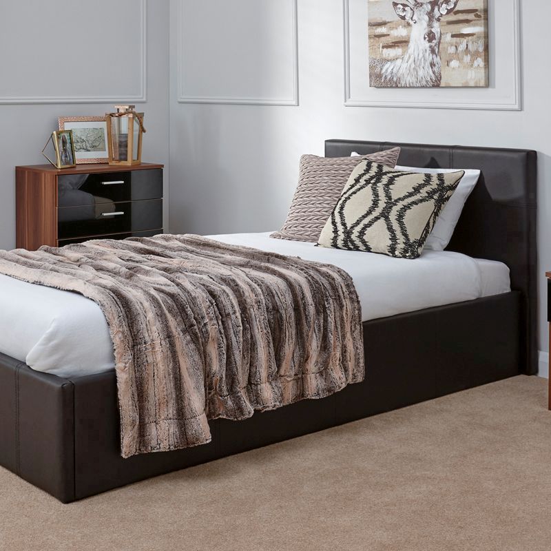 Winston End Lift Single Ottoman Bed Brown Faux Leather