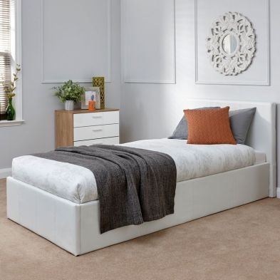 Product photograph of Winston Single Ottoman Bed Faux Leather White 3 X 7ft from QD stores