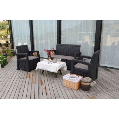 Product photograph of Faro Garden Patio Dining Set By Royalcraft - 4 Seats Charcoal Cushions from QD stores