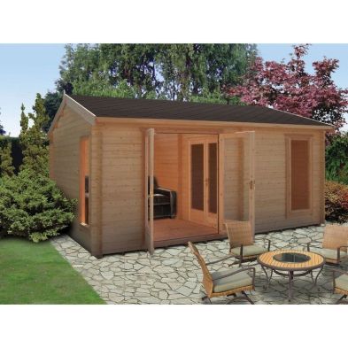Product photograph of Shire Firestone 12 8 X 17 3 Reverse Apex Log Cabin - Premium 44mm Cladding Tongue Groove from QD stores