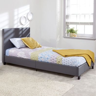See more information about the Bugi Single Bed In A Box Grey Faux Leather