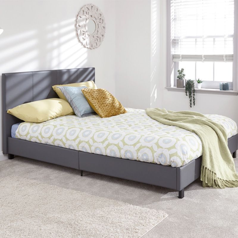 Bugi Double Bed Faux Leather Grey 5 x 7ft