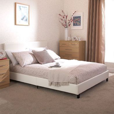 Bugi Double Bed Faux Leather White 3 X 7ft