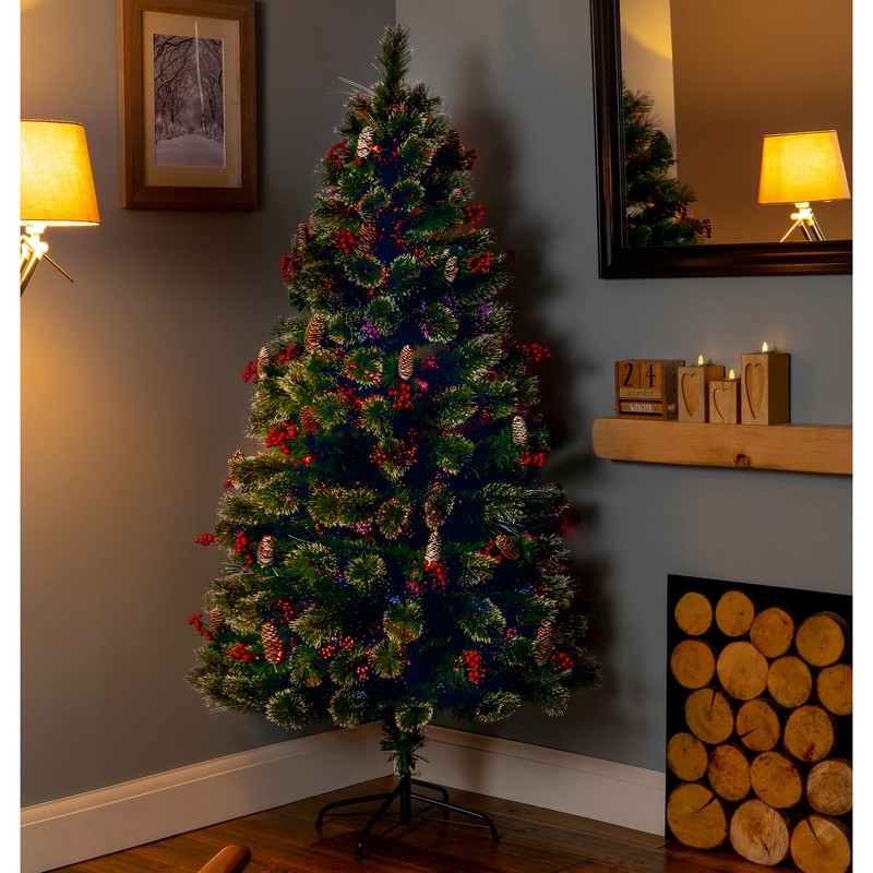 4ft Berries & Cones Christmas Tree Artificial - Fibre Optic Multicoloured