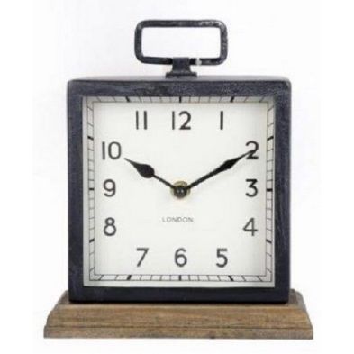 Product photograph of Clock Metal Wood Black Battery Powered - 22cm from QD stores