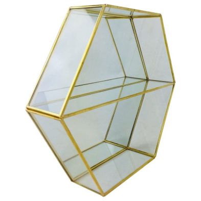Contemporary Shelving Unit Metal Glass Gold 2 Shelves